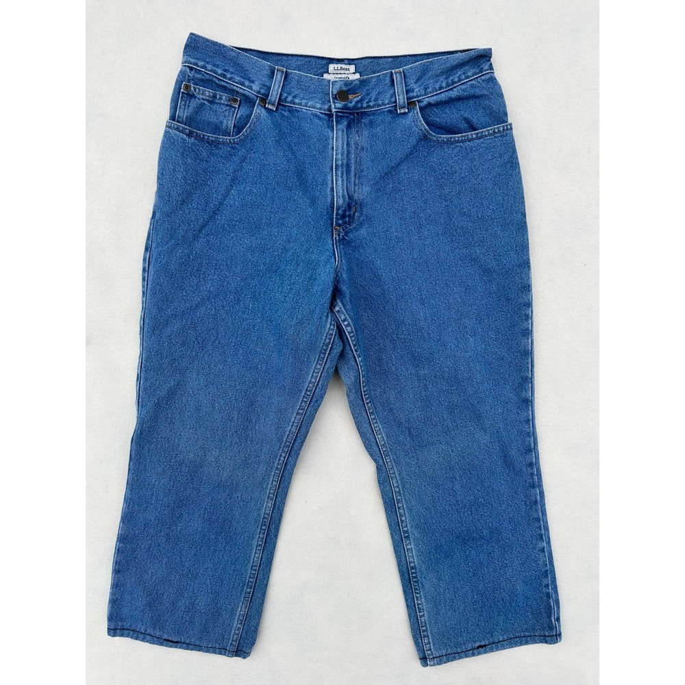 LL‎ Bean Womens 14 Petite Original Fit Blue Denim Jeans High Rise Straight Leg